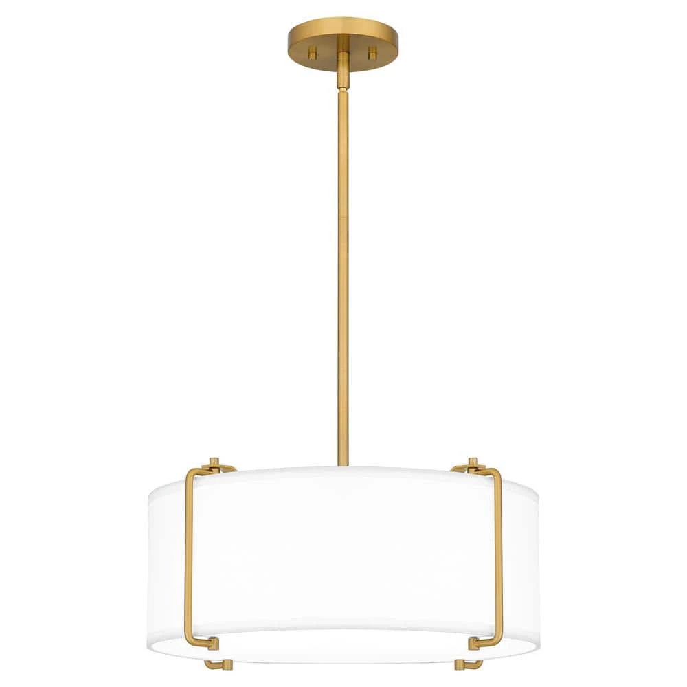 Brookley 4-Light Brushed Gold Pendant with White Fabric Shade by Home Decorators Collection 3 Brookley 4-Light Brushed Gold Pendant with White Fabric Shade by Home Decorators Collection