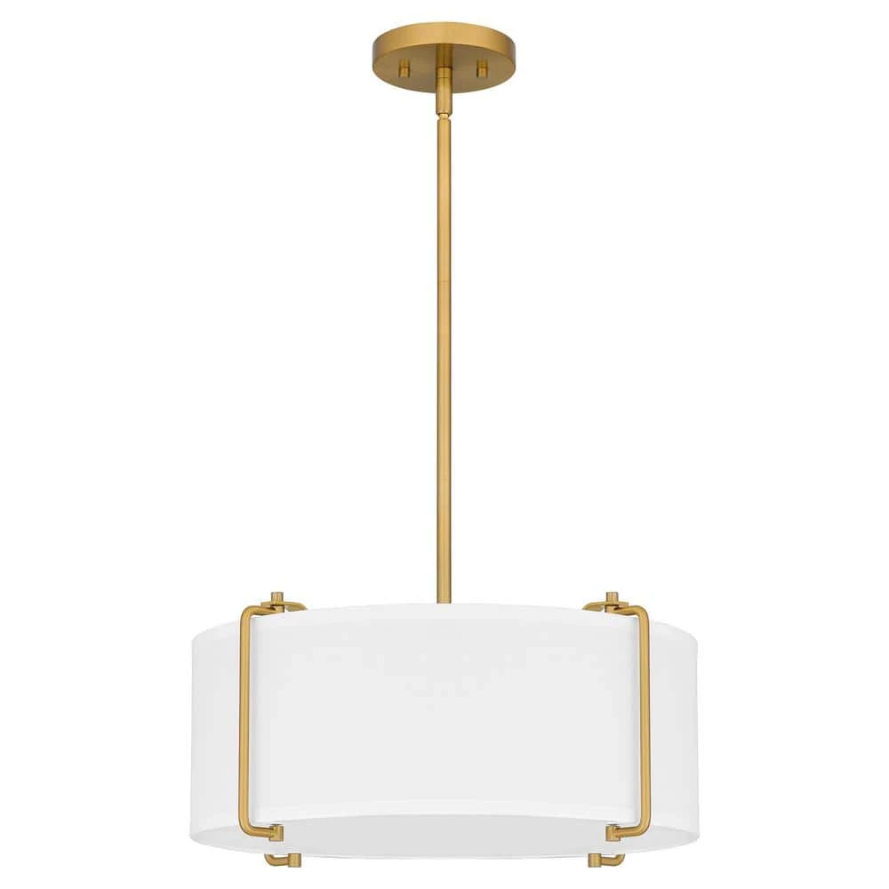 Brookley 4-Light Brushed Gold Pendant with White Fabric Shade by Home Decorators Collection 4 Brookley 4-Light Brushed Gold Pendant with White Fabric Shade by Home Decorators Collection - Image 2