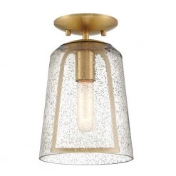 Desmond 7 in. 1-Light Modern Brushed Gold Semi Flush Mount Ceiling Light with Smoke Seeded Glass Shade by Home Decorators Collection