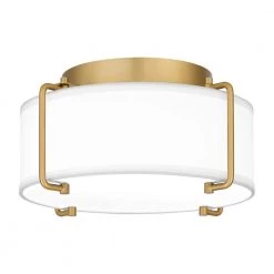 Brookley 13 in. 2-Light Brushed Gold Flush Mount with White Fabric Shade by Home Decorators Collection