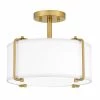 Brookley 14 in. 2-Light Brushed Gold Semi-Flush Mount with White Fabric Shade by Home Decorators Collection 2 Brookley 14 in. 2-Light Brushed Gold Semi-Flush Mount with White Fabric Shade by Home Decorators Collection -Outlet Home Decorators Collection Store brushed gold home decorators collection flush mount lights hd19546sf 64 1000