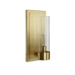 Closmere 5 in. 1-Light Brushed Gold Mid-Century Modern Wall Mount Sconce Light with Clear Glass Shade by Home Decorators Collection