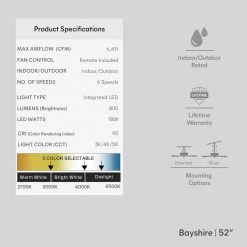 Bayshire 52 in. LED Indoor/Outdoor Brushed Nickel Ceiling Fan with Remote Control and White Color Changing Light Kit by Home Decorators Collection -Outlet Home Decorators Collection Store brushed nickel home decorators collection ceiling fans with lights 102l52bnddw 76 1000