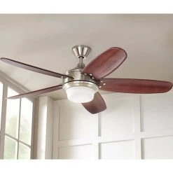 Breezemore 56 in. Indoor LED Brushed Nickel Ceiling Fan with Light Kit, Downrod, DC Motor and Remote Control by Home Decorators Collection -Outlet Home Decorators Collection Store brushed nickel home decorators collection ceiling fans with lights 51558 1f 1000