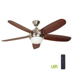 Breezemore 56 in. Indoor LED Brushed Nickel Ceiling Fan with Light Kit, Downrod, DC Motor and Remote Control by Home Decorators Collection -Outlet Home Decorators Collection Store brushed nickel home decorators collection ceiling fans with lights 51558 77 1000