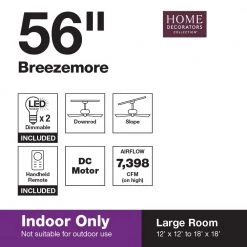 Breezemore 56 in. Indoor LED Brushed Nickel Ceiling Fan with Light Kit, Downrod, DC Motor and Remote Control by Home Decorators Collection -Outlet Home Decorators Collection Store brushed nickel home decorators collection ceiling fans with lights 51558 c3 1000