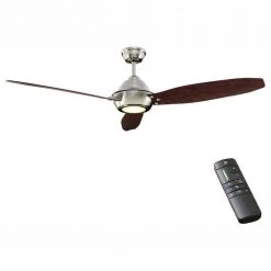 Aero Breeze 60 in. Integrated LED Indoor/Outdoor Brushed Nickel Ceiling Fan with Light Kit and Remote Control by Home Decorators Collection