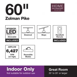 60 in. Indoor Zolman Pike Integrated LED DC Brushed Nickel Ceiling Fan with Light Kit and Remote Control by Home Decorators Collection 25 60 in. Indoor Zolman Pike Integrated LED DC Brushed Nickel Ceiling Fan with Light Kit and Remote Control by Home Decorators Collection -Outlet Home Decorators Collection Store brushed nickel home decorators collection ceiling fans with lights 51708 44 1000