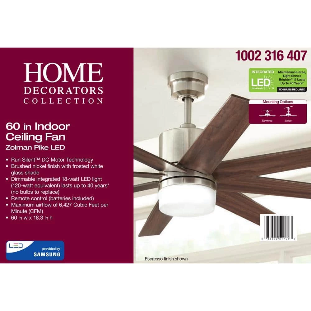 60 in. Indoor Zolman Pike Integrated LED DC Brushed Nickel Ceiling Fan with Light Kit and Remote Control by Home Decorators Collection 8 60 in. Indoor Zolman Pike Integrated LED DC Brushed Nickel Ceiling Fan with Light Kit and Remote Control by Home Decorators Collection - Image 6