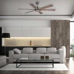 Statewood 70 in. Indoor LED Brushed Nickel Ceiling Fan with Light Kit, Downrod, Remote Control and 6 Reversible Blades by Home Decorators Collection -Outlet Home Decorators Collection Store brushed nickel home decorators collection ceiling fans with lights 51770 40 1000