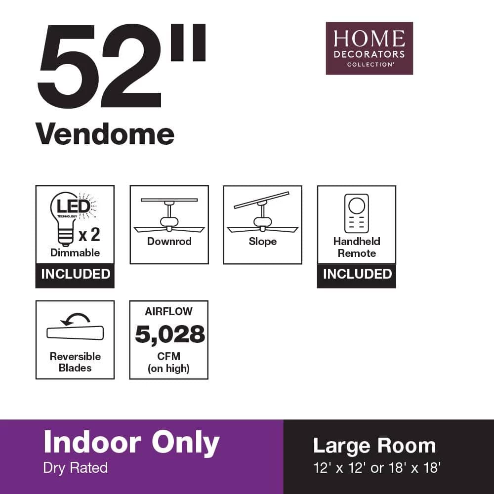 Vendome 52 in. LED Brushed Nickel Ceiling Fan with Light and Remote Control by Home Decorators Collection 10 Vendome 52 in. LED Brushed Nickel Ceiling Fan with Light and Remote Control by Home Decorators Collection - Image 8