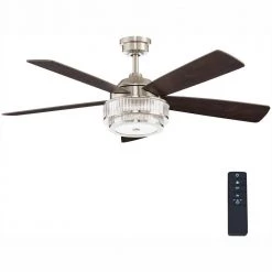 Caldwell 52 in. Indoor Integrated LED Brushed Nickel Dry Rated Ceiling Fan with Light Kit and Remote Control by Home Decorators Collection