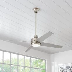 Mercer 56 in. Integrated LED Brushed Nickel Ceiling Fan with Light Kit and Remote Control by Home Decorators Collection -Outlet Home Decorators Collection Store brushed nickel home decorators collection ceiling fans with lights 54625 40 1000