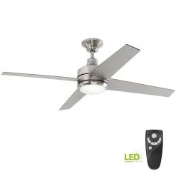Mercer 52 in. LED Indoor Brushed Nickel Ceiling Fan with Light Kit and Remote Control by Home Decorators Collection -Outlet Home Decorators Collection Store brushed nickel home decorators collection ceiling fans with lights 54725 1f 1000