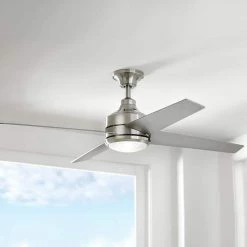 Mercer 52 in. LED Indoor Brushed Nickel Ceiling Fan with Light Kit and Remote Control by Home Decorators Collection -Outlet Home Decorators Collection Store brushed nickel home decorators collection ceiling fans with lights 54725 4f 1000