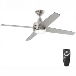 Mercer 52 in. LED Indoor Brushed Nickel Ceiling Fan with Light Kit and Remote Control by Home Decorators Collection
