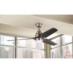 Varuchi 52 in. Integrated LED Indoor Brushed Nickel Ceiling Fan with Light Kit and Remote Control by Home Decorators Collection -Outlet Home Decorators Collection Store brushed nickel home decorators collection ceiling fans with lights yg591 bn 40 1000