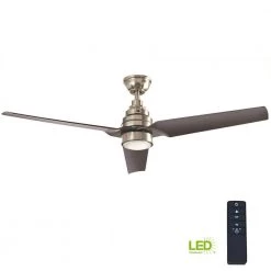 Varuchi 52 in. Integrated LED Indoor Brushed Nickel Ceiling Fan with Light Kit and Remote Control by Home Decorators Collection -Outlet Home Decorators Collection Store brushed nickel home decorators collection ceiling fans with lights yg591 bn c3 1000