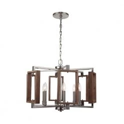 Zurich 6-Light Brushed Nickel Chandelier with Wood Accents by Home Decorators Collection