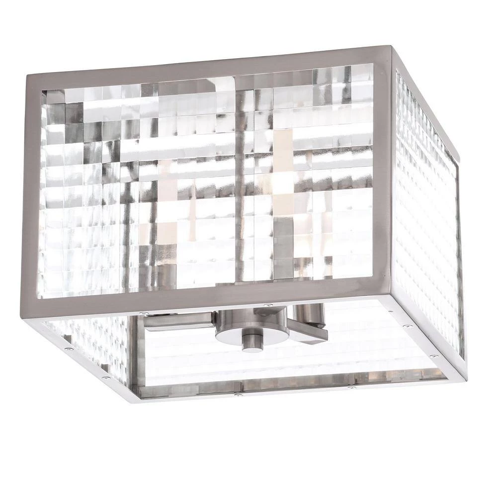 12 in. 3-Light Brushed Nickel Flush Mount with Etched Clear Glass Shade by Home Decorators Collection 5 12 in. 3-Light Brushed Nickel Flush Mount with Etched Clear Glass Shade by Home Decorators Collection - Image 3