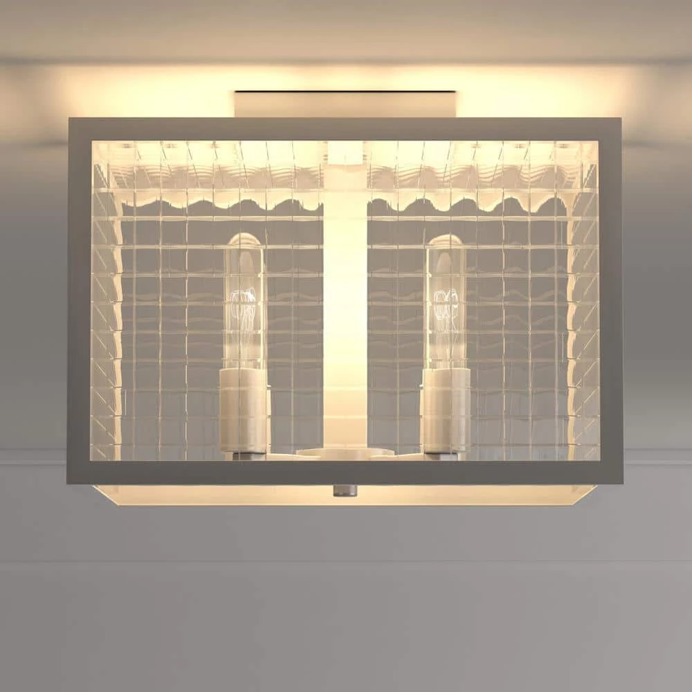 12 in. 3-Light Brushed Nickel Flush Mount with Etched Clear Glass Shade by Home Decorators Collection 4 12 in. 3-Light Brushed Nickel Flush Mount with Etched Clear Glass Shade by Home Decorators Collection - Image 2