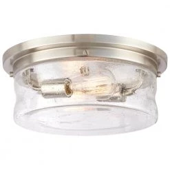 Silveroak 13 in. 2-Light Brushed Nickel Flush Mount with Clear Seedy Glass Shade by Home Decorators Collection