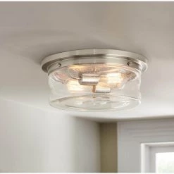 Silveroak 13 in. 2-Light Brushed Nickel Flush Mount with Clear Seedy Glass Shade by Home Decorators Collection -Outlet Home Decorators Collection Store brushed nickel home decorators collection flush mount lights 23950 c3 1000