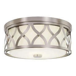 3-Light Brushed Nickel Flush Mount with Etched White Glass by Home Decorators Collection