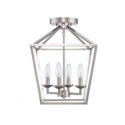 Weyburn 16.5 in. 4-Light Brushed Nickel Lantern Farmhouse Semi-Flush Mount Kitchen Ceiling Light Fixture by Home Decorators Collection