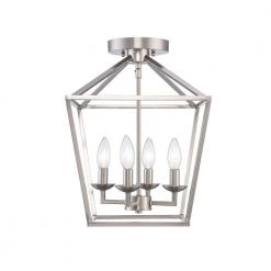 Weyburn 16.5 in. 4-Light Brushed Nickel Lantern Farmhouse Semi-Flush Mount Kitchen Ceiling Light Fixture by Home Decorators Collection -Outlet Home Decorators Collection Store brushed nickel home decorators collection flush mount lights c5596 bn 77 1000