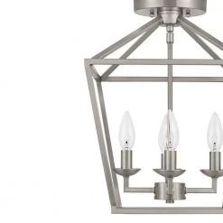 Weyburn 16.5 in. 4-Light Brushed Nickel Lantern Farmhouse Semi-Flush Mount Kitchen Ceiling Light Fixture by Home Decorators Collection -Outlet Home Decorators Collection Store brushed nickel home decorators collection flush mount lights c5596 bn a0 1000