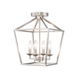 Weyburn 16.5 in. 4-Light Brushed Nickel Lantern Farmhouse Semi-Flush Mount Kitchen Ceiling Light Fixture by Home Decorators Collection -Outlet Home Decorators Collection Store brushed nickel home decorators collection flush mount lights c5596 bn c3 1000