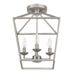 Weyburn 16.5 in. 4-Light Brushed Nickel Lantern Farmhouse Semi-Flush Mount Kitchen Ceiling Light Fixture by Home Decorators Collection -Outlet Home Decorators Collection Store brushed nickel home decorators collection flush mount lights c5596 bn fa 1000