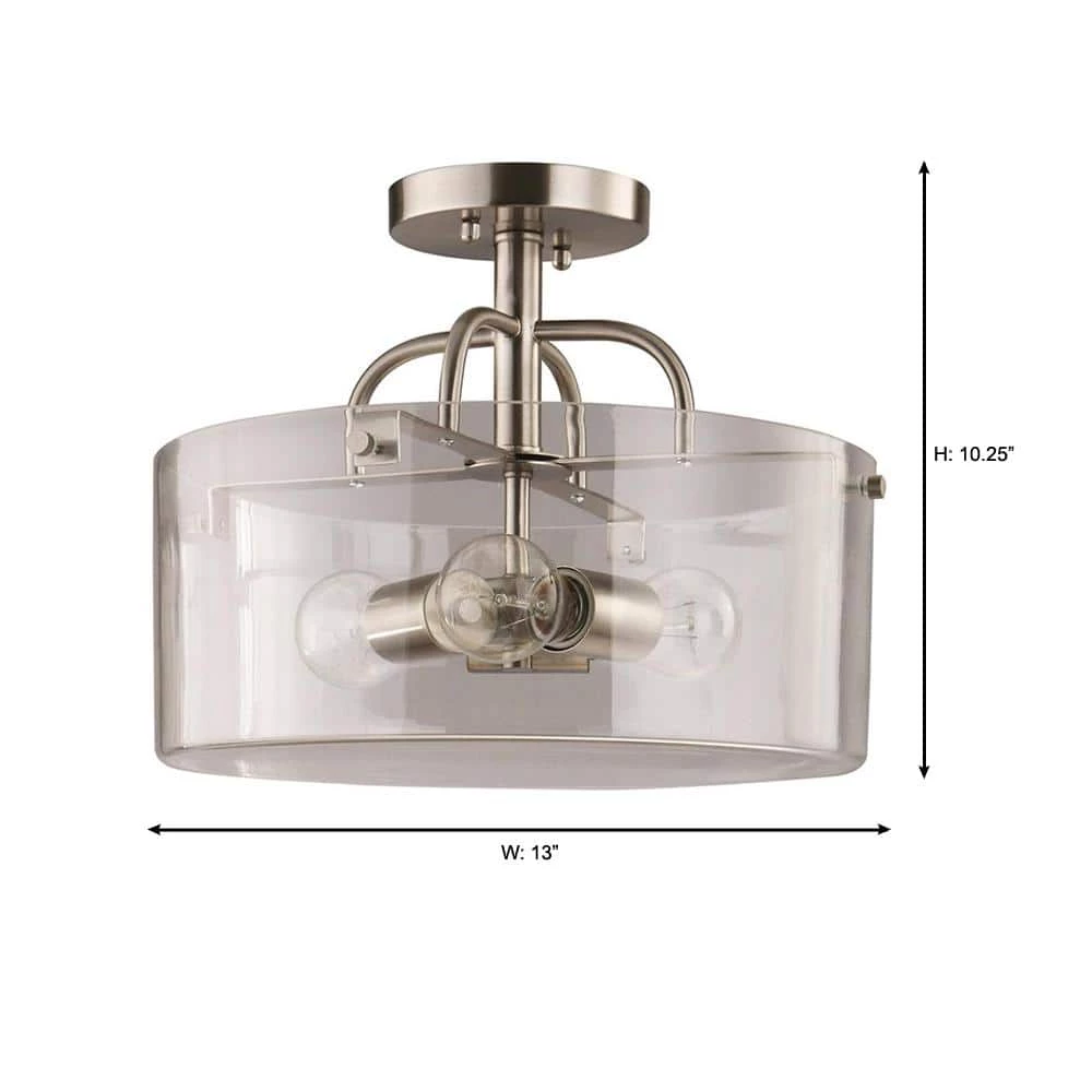 Shirwell 3-Light Brushed Nickel Semi-Flush Mount with Clear Glass Shade by Home Decorators Collection 5 Shirwell 3-Light Brushed Nickel Semi-Flush Mount with Clear Glass Shade by Home Decorators Collection - Image 3