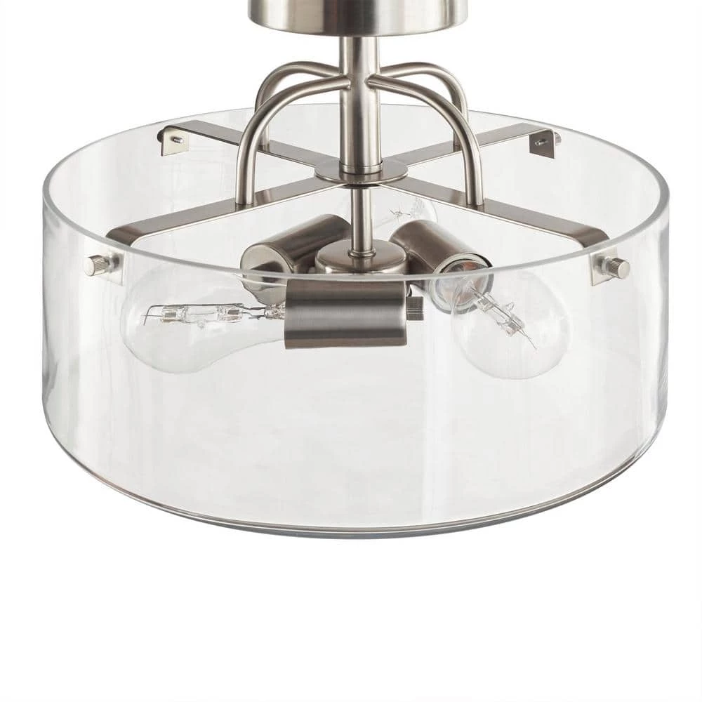 Shirwell 3-Light Brushed Nickel Semi-Flush Mount with Clear Glass Shade by Home Decorators Collection 9 Shirwell 3-Light Brushed Nickel Semi-Flush Mount with Clear Glass Shade by Home Decorators Collection - Image 7
