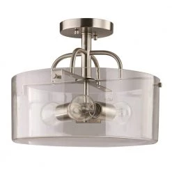 Shirwell 3-Light Brushed Nickel Semi-Flush Mount with Clear Glass Shade by Home Decorators Collection