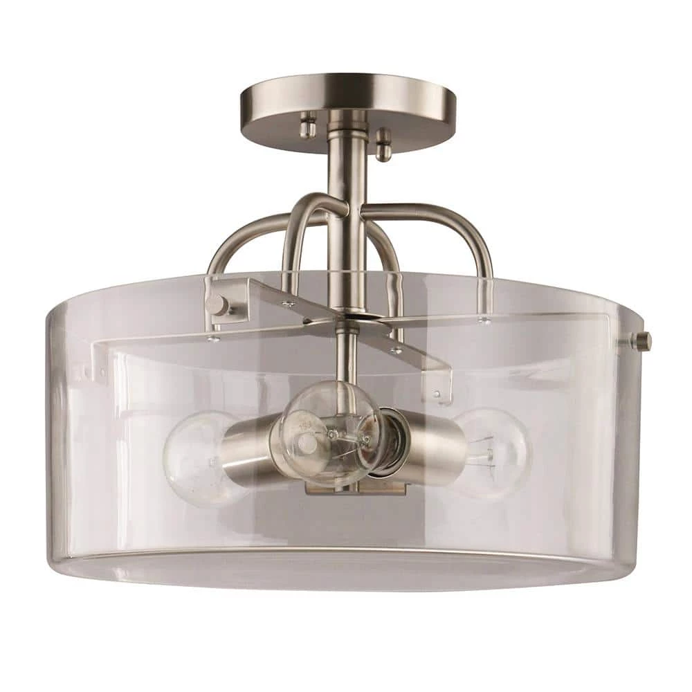 Shirwell 3-Light Brushed Nickel Semi-Flush Mount with Clear Glass Shade by Home Decorators Collection 3 Shirwell 3-Light Brushed Nickel Semi-Flush Mount with Clear Glass Shade by Home Decorators Collection