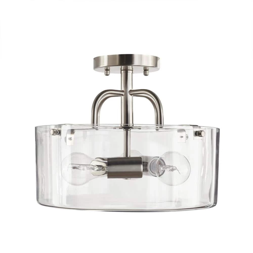 Shirwell 3-Light Brushed Nickel Semi-Flush Mount with Clear Glass Shade by Home Decorators Collection 6 Shirwell 3-Light Brushed Nickel Semi-Flush Mount with Clear Glass Shade by Home Decorators Collection - Image 4