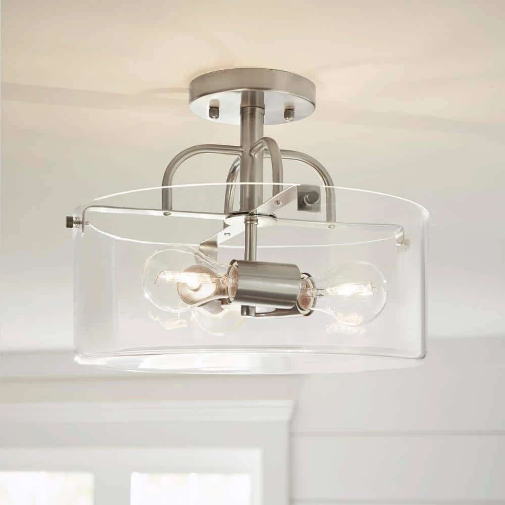 Shirwell 3-Light Brushed Nickel Semi-Flush Mount with Clear Glass Shade by Home Decorators Collection 4 Shirwell 3-Light Brushed Nickel Semi-Flush Mount with Clear Glass Shade by Home Decorators Collection - Image 2