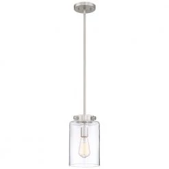 Mullins 1-Light Brushed Nickel Mini Pendant with Clear Glass Shade by Home Decorators Collection