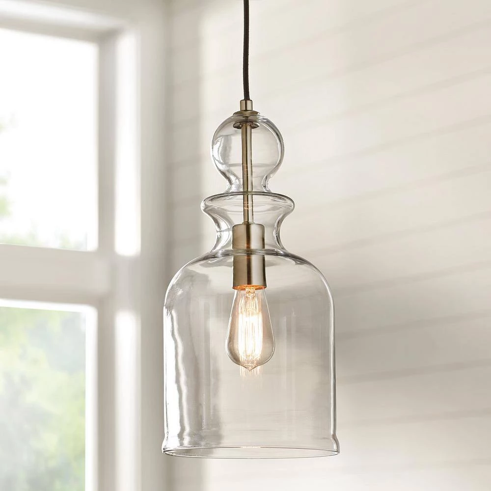 8.38 in. 1-Light Brushed Nickel Pendant with Clear Glass Shade by Home Decorators Collection 5 8.38 in. 1-Light Brushed Nickel Pendant with Clear Glass Shade by Home Decorators Collection - Image 3