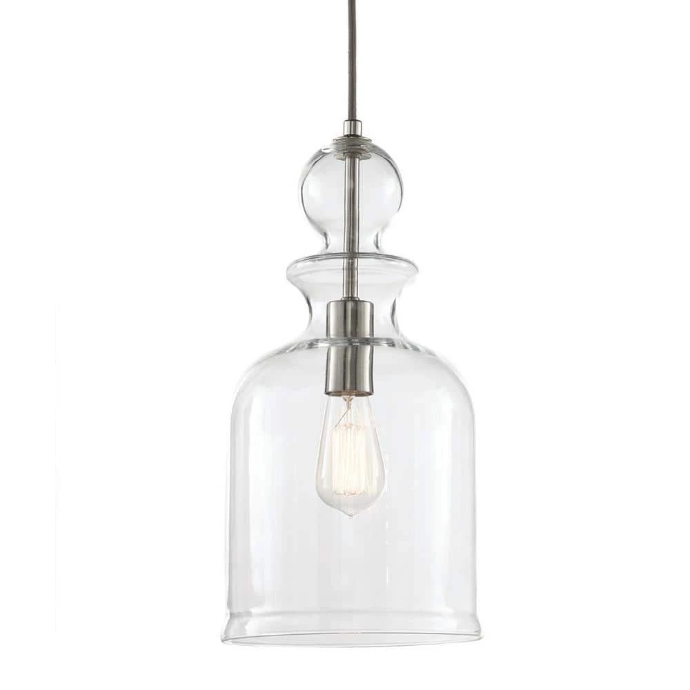8.38 in. 1-Light Brushed Nickel Pendant with Clear Glass Shade by Home Decorators Collection 3 8.38 in. 1-Light Brushed Nickel Pendant with Clear Glass Shade by Home Decorators Collection