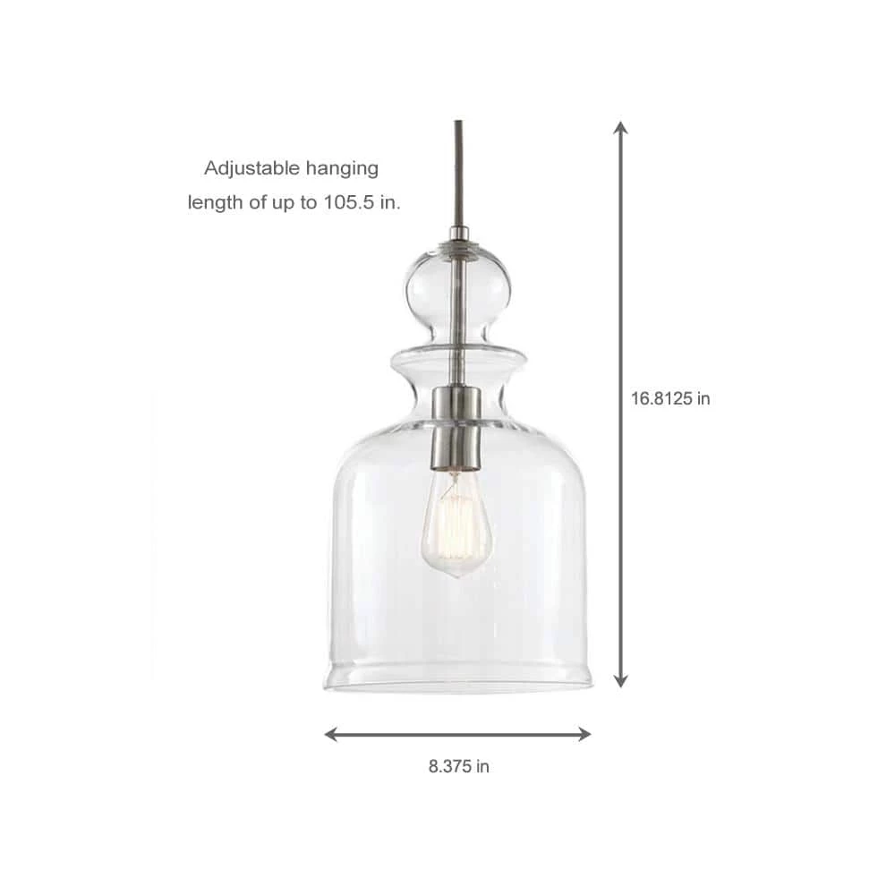 8.38 in. 1-Light Brushed Nickel Pendant with Clear Glass Shade by Home Decorators Collection 7 8.38 in. 1-Light Brushed Nickel Pendant with Clear Glass Shade by Home Decorators Collection - Image 5