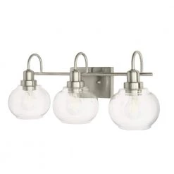 Halyn 23 in. 3-Light Brushed Nickel Bathroom Vanity Light with Clear Glass Shades by Home Decorators Collection -Outlet Home Decorators Collection Store brushed nickel home decorators collection vanity lighting 1019hdcbndi 44 1000