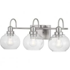 Halyn 23 in. 3-Light Brushed Nickel Bathroom Vanity Light with Clear Glass Shades by Home Decorators Collection -Outlet Home Decorators Collection Store brushed nickel home decorators collection vanity lighting 1019hdcbndi c3 1000