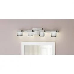 40-Watt Equivalent 4-Light Brushed Nickel Integrated LED Vanity Light with White Glass by Home Decorators Collection -Outlet Home Decorators Collection Store brushed nickel home decorators collection vanity lighting 22814 76 1000