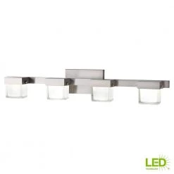 40-Watt Equivalent 4-Light Brushed Nickel Integrated LED Vanity Light with White Glass by Home Decorators Collection -Outlet Home Decorators Collection Store brushed nickel home decorators collection vanity lighting 22814 77 1000