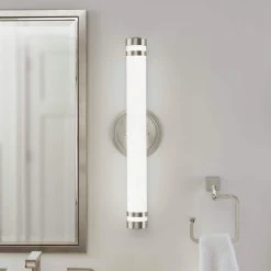 Otez Brushed Nickel LED Vanity Light with Tube Etched Glass by Home Decorators Collection -Outlet Home Decorators Collection Store brushed nickel home decorators collection vanity lighting 22832 e1 1000