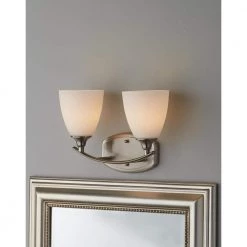 Stansbury Collection 2-Light Brushed Nickel Bathroom Vanity Light with Glass Shades by Home Decorators Collection -Outlet Home Decorators Collection Store brushed nickel home decorators collection vanity lighting 7918hdc fa 1000