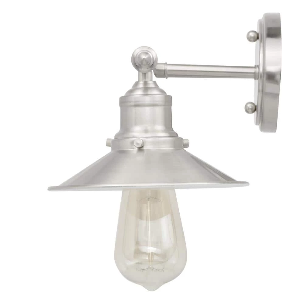 Glenhurst 25 in. 3-Light Brushed Nickel Farmhouse Bathroom Vanity Light Fixture with Metal Shades by Home Decorators Collection 6 Glenhurst 25 in. 3-Light Brushed Nickel Farmhouse Bathroom Vanity Light Fixture with Metal Shades by Home Decorators Collection - Image 4